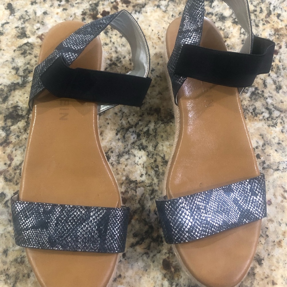Anne Klein black and silver wedges